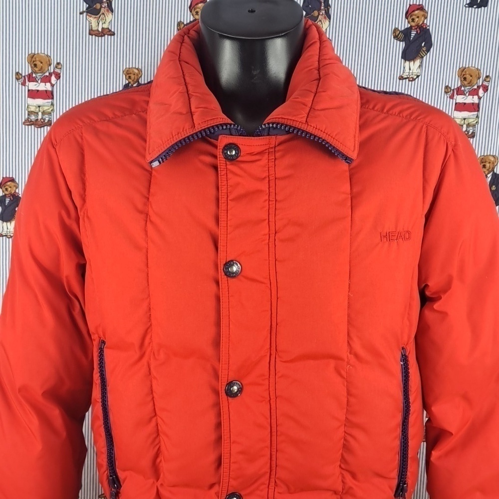 Vintage Head goose down full zip snap Women's LG red & blue puffer ski jacket